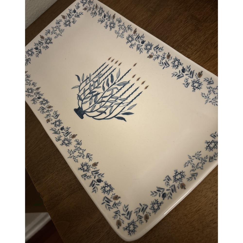 Sur La Table Rectangular Hanukkah Ceramic Platter Latkes Jewish Menorah - Picture 3 of 4